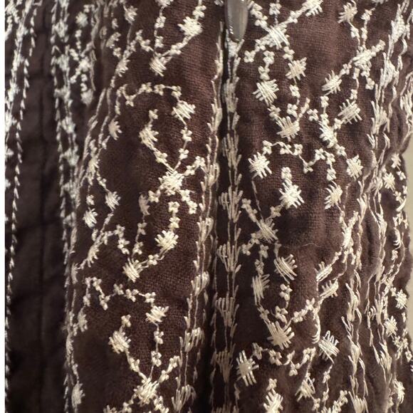 Style & Co Brown White Embroidered 100% Linen Twirl Skirt Boho Size 18W - Picture 4 of 6